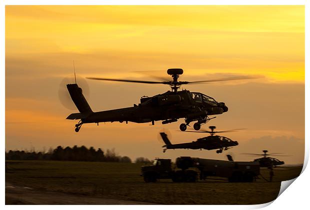 Three AH64 Apache at Sunset Print by Oxon Images
