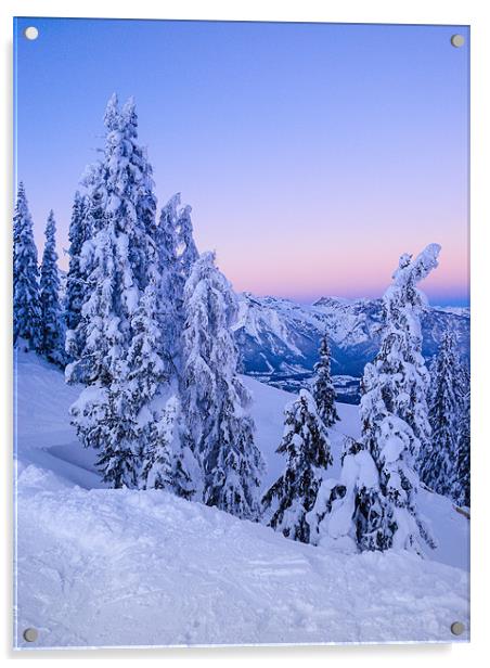 Evening Snowscape Acrylic by Mark Llewellyn