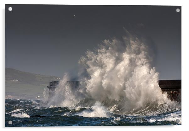 Rough Seas at Holyhead Breakwater Acrylic by Gail Johnson