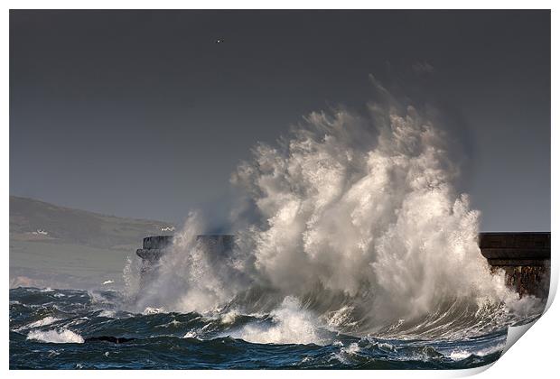 Rough Seas at Holyhead Breakwater Print by Gail Johnson