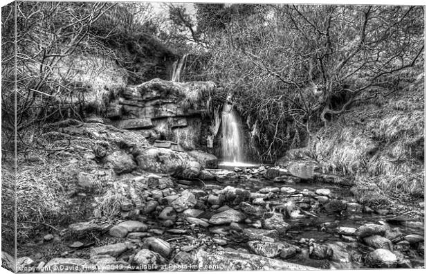 Beacons Waterfall in Monochrome Canvas Print by David Tinsley