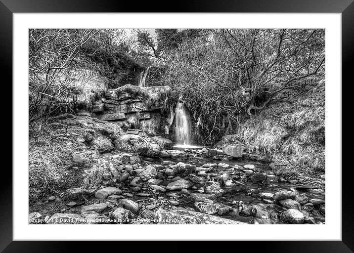 Beacons Waterfall in Monochrome Framed Mounted Print by David Tinsley