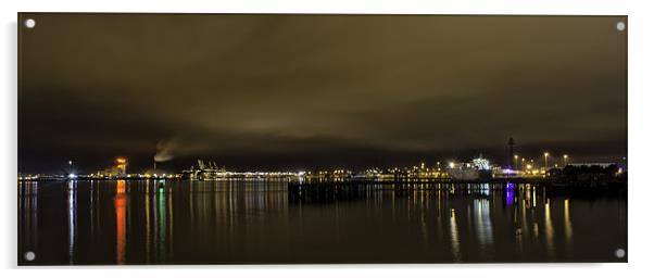 Southampton Docks at night Acrylic by andrew bowkett