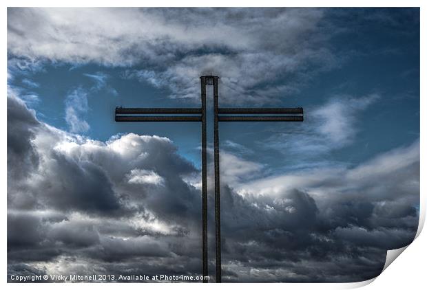 Cross and Cloud Print by Vicky Mitchell