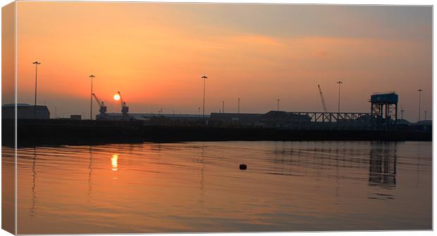Sunrise over Swansea Docks Canvas Print by HELEN PARKER