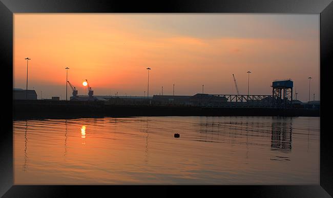 Sunrise over Swansea Docks Framed Print by HELEN PARKER