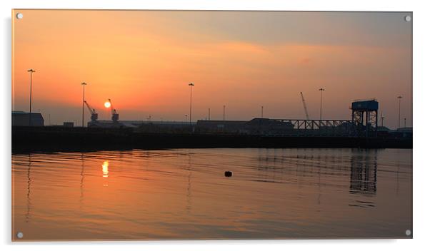 Sunrise over Swansea Docks Acrylic by HELEN PARKER