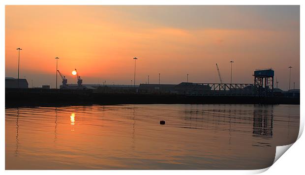 Sunrise over Swansea Docks Print by HELEN PARKER