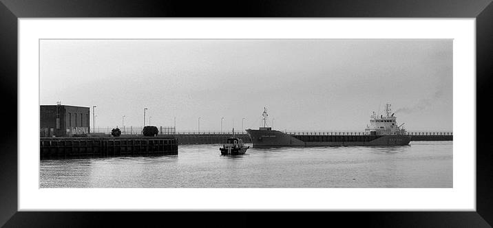 Ship arriving at Swansea Docks Framed Mounted Print by HELEN PARKER