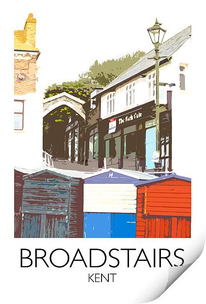 Broadstairs beach huts railway print Print by Karen Slade