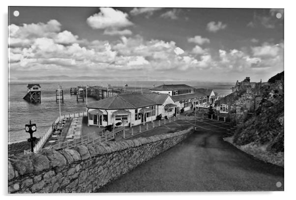 Mumbles Pier, Black & White. Acrylic by Becky Dix
