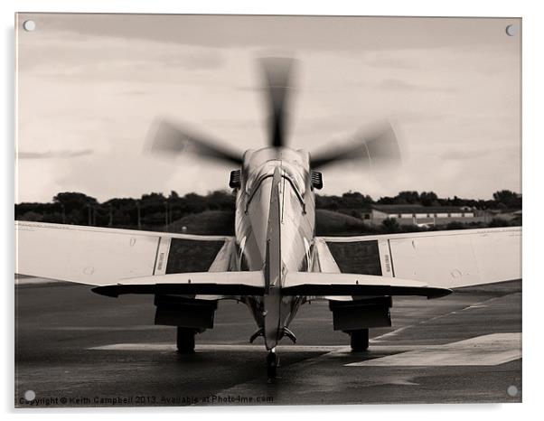 Spitfire Taxies Out - sepia Acrylic by Keith Campbell