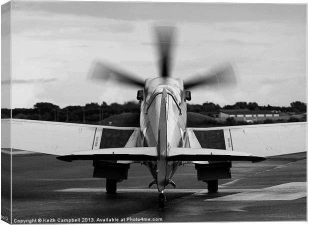 Spitfire Taxies Out - black and white Canvas Print by Keith Campbell
