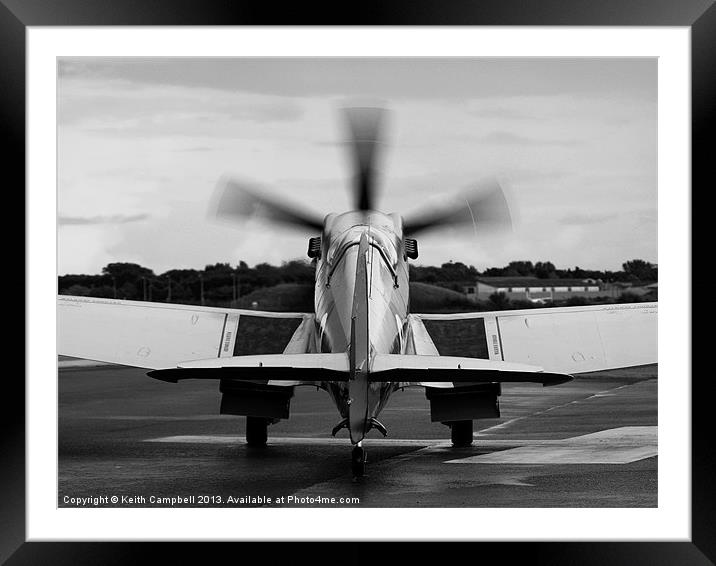 Spitfire Taxies Out - black and white Framed Mounted Print by Keith Campbell