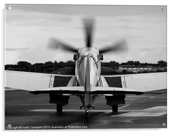 Spitfire Taxies Out - black and white Acrylic by Keith Campbell