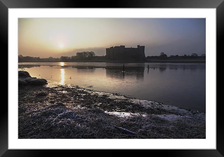 Carew Castle and lake Framed Mounted Print by Simon West