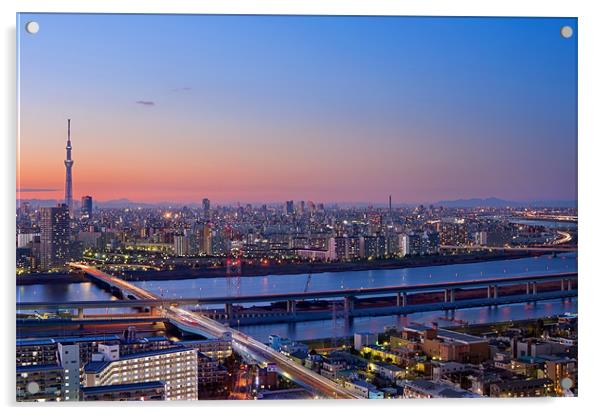 Tokyo As Night Descends Acrylic by Duane Walker