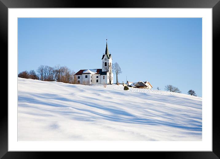 Snowy church Framed Mounted Print by Ian Middleton