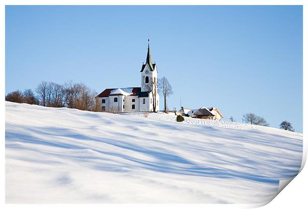 Snowy church Print by Ian Middleton