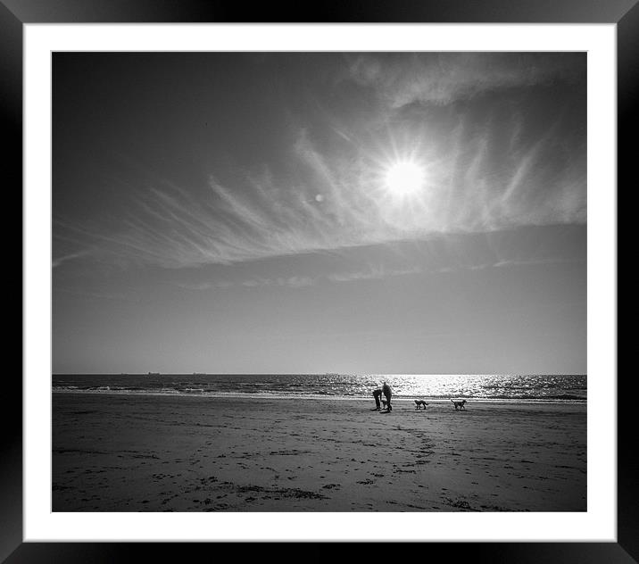 A Winters Beach - Man & Dog Framed Mounted Print by Ian Johnston  LRPS