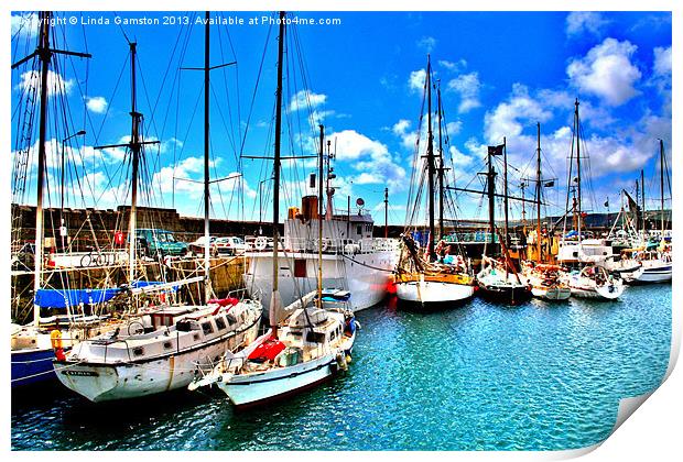 Boats in Penzance Harbour Print by Linda Gamston