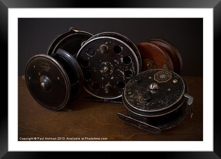 Vintage Fishing Reels 2 Framed Mounted Print by Paul Holman Photography
