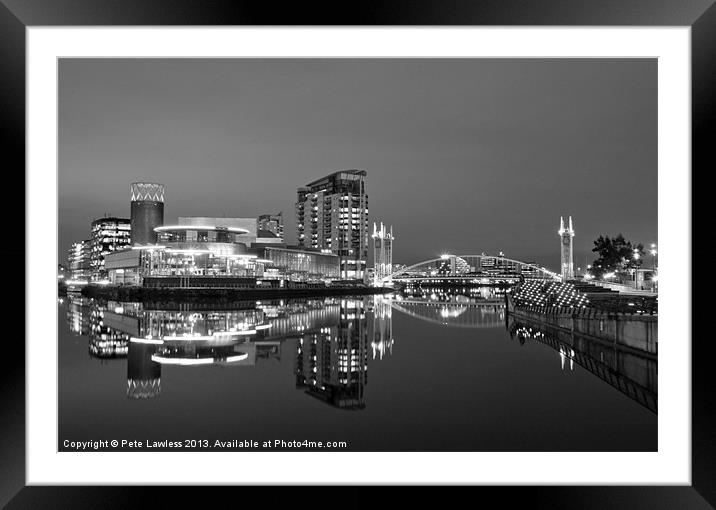 Manchester at night mono Framed Mounted Print by Pete Lawless