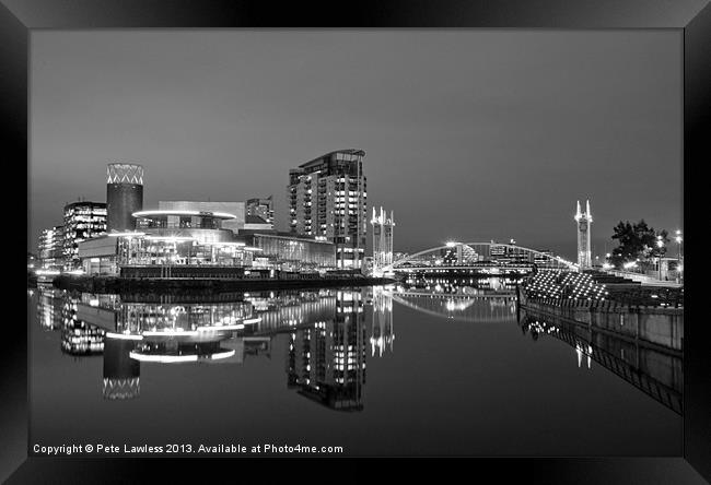 Manchester at night mono Framed Print by Pete Lawless