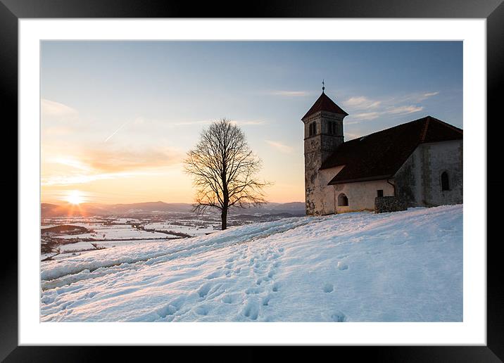Evening glow over church Framed Mounted Print by Ian Middleton