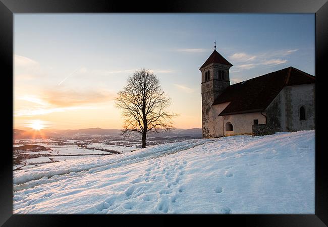 Evening glow over church Framed Print by Ian Middleton