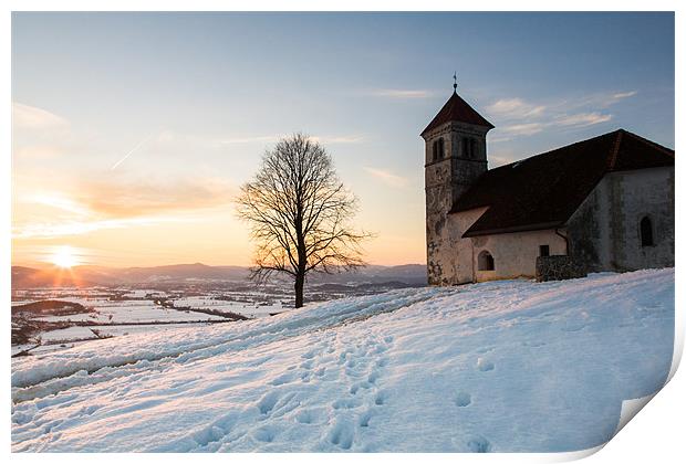 Evening glow over church Print by Ian Middleton