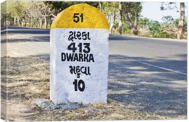413 kilometers to Dwarka milestone Canvas Print by Arfabita  