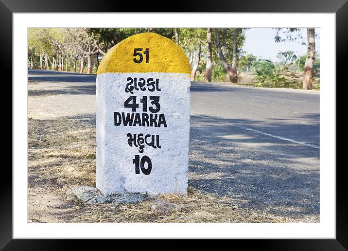 413 kilometers to Dwarka milestone Framed Mounted Print by Arfabita  