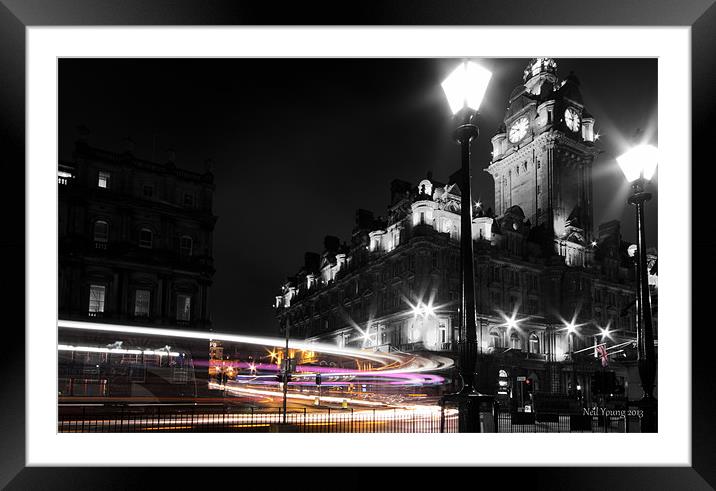 Edinburgh Light Trails Framed Mounted Print by Neil Young