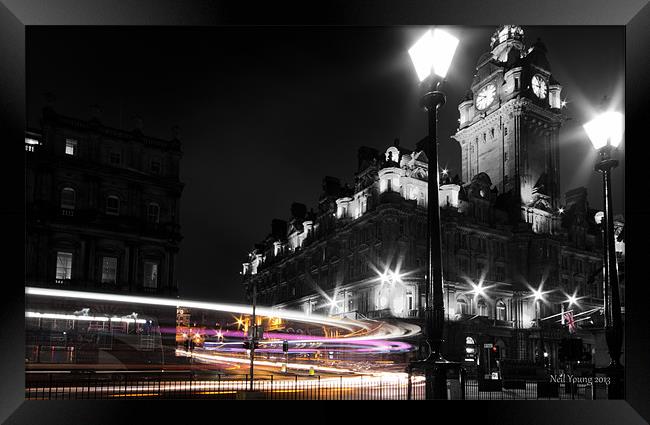Edinburgh Light Trails Framed Print by Neil Young