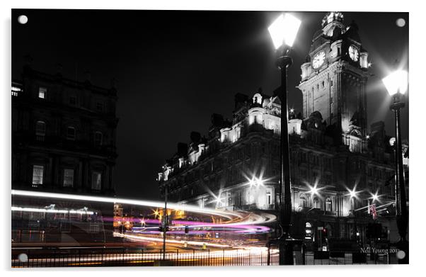 Edinburgh Light Trails Acrylic by Neil Young