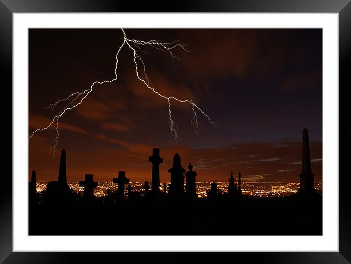 Lightening Strikes Over The Graveyard Framed Mounted Print by Sandi-Cockayne ADPS