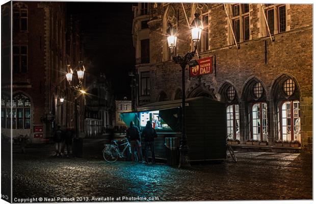 Frites Stall at Night Canvas Print by Neal P