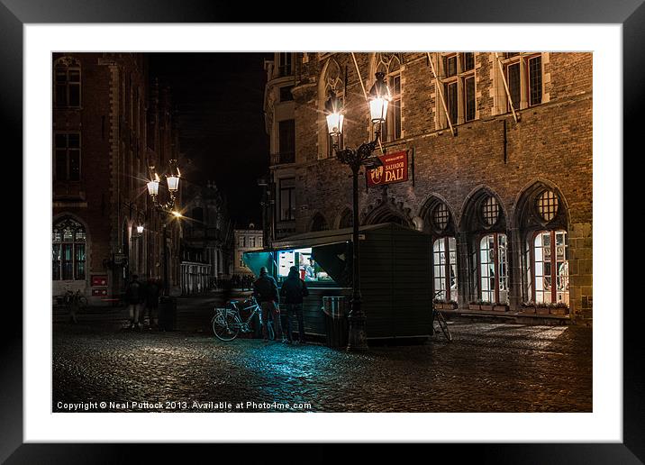 Frites Stall at Night Framed Mounted Print by Neal P