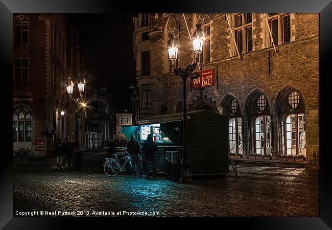 Frites Stall at Night Framed Print by Neal P