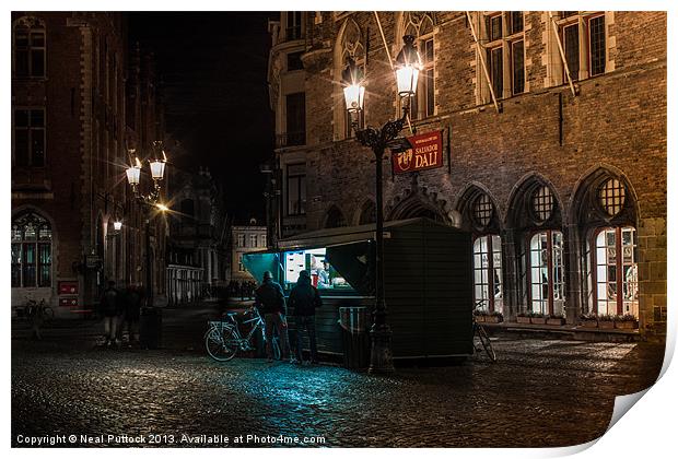 Frites Stall at Night Print by Neal P