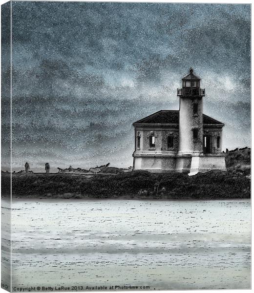 Coquille Lighthouse Drama Canvas Print by Betty LaRue