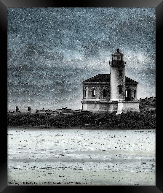 Coquille Lighthouse Drama Framed Print by Betty LaRue