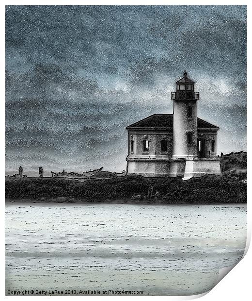 Coquille Lighthouse Drama Print by Betty LaRue