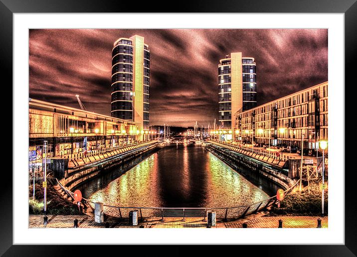 nightlife  at dockside Framed Mounted Print by jim wardle-young