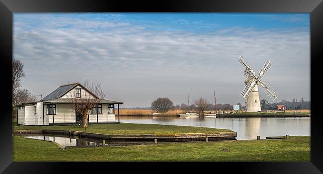 Thurne Mill across River Framed Print by Stephen Mole