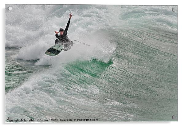 Porthtowan Surf #4 Mar2013 Acrylic by Jonathan OConnell