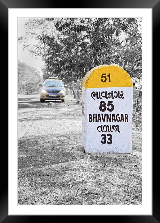 MPV and 85 kilometers to Bhavnagar milestone Framed Mounted Print by Arfabita  