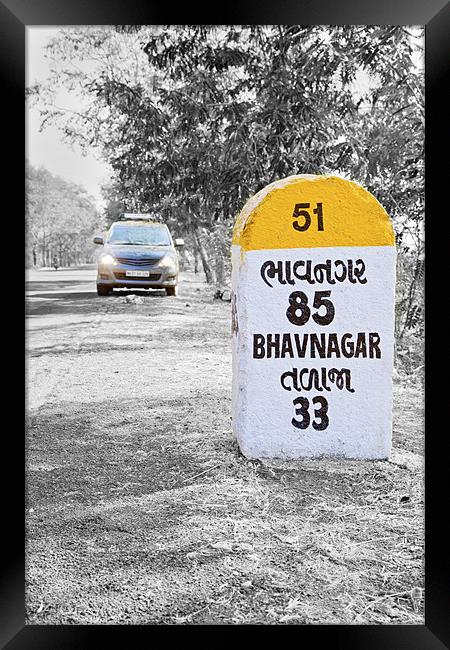 MPV and 85 kilometers to Bhavnagar milestone Framed Print by Arfabita  