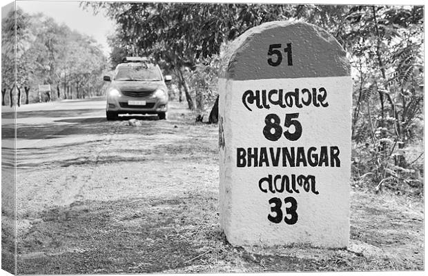 MPV 85 kms Bhavnagar milestone rural landscape Canvas Print by Arfabita  